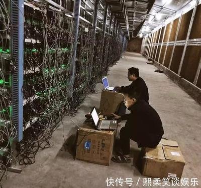 An overview of a bustling mining farm, illustrating optimized electricity usage for various cryptocurrencies