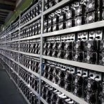 Drone shot of a sprawling Canadian Bitcoin mining farm leveraging cold climate for efficient operations