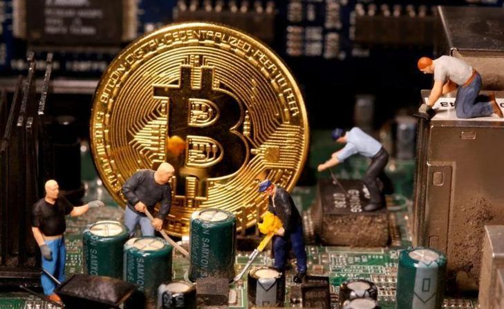 Large scale Bitcoin mining farm with rows of rigs and cooling setups